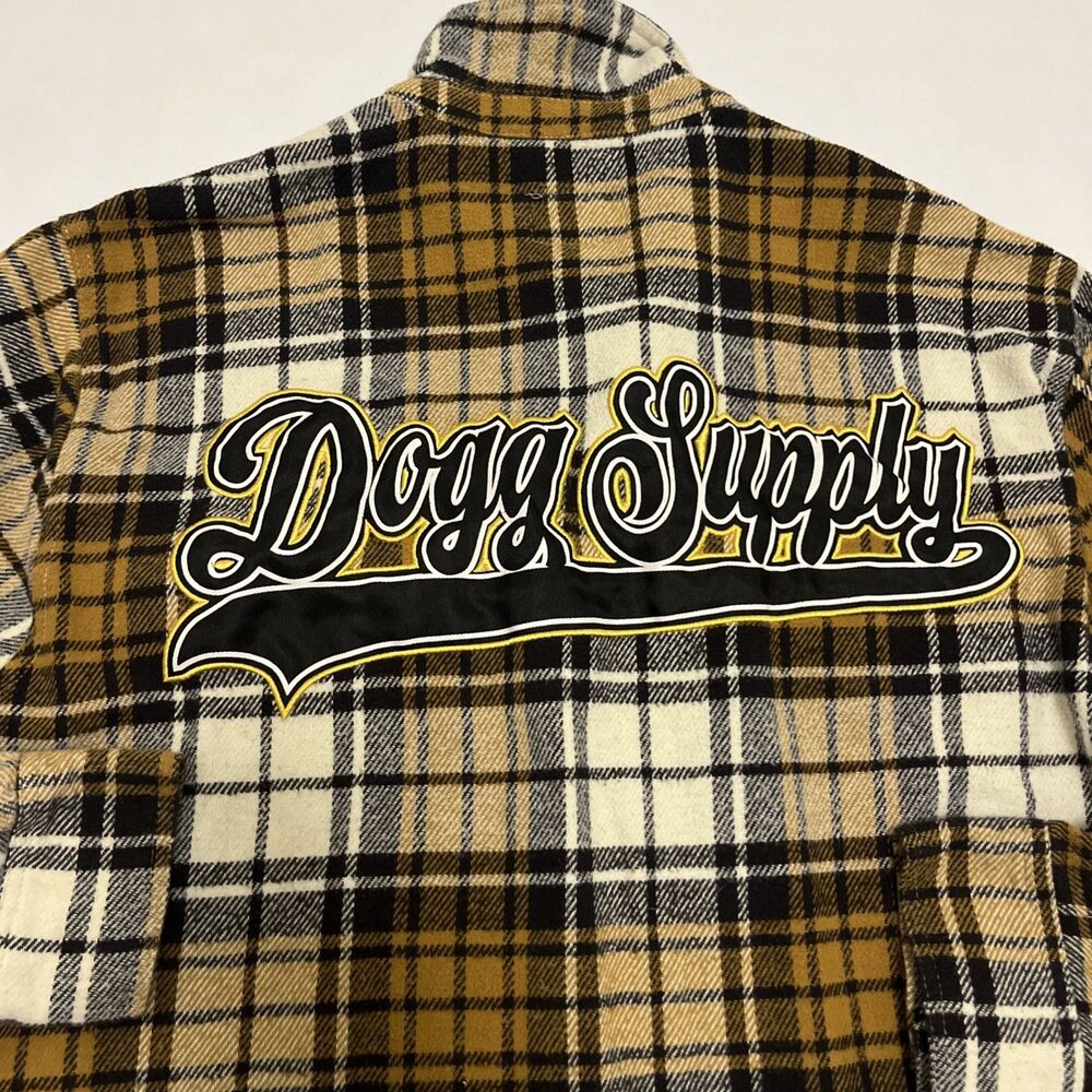 DOGG SUPPLY Men's Flannel Shirt by Snoop Dogg Yellow Black White Plaid Size XL - Picture 3 of 10